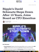 Ripple’s David Schwartz Steps Down After 13 Years, Joins Board as CTO Emeritus