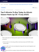 Top 5 Altcoins To Buy Today As Altcoin Season Heats Up