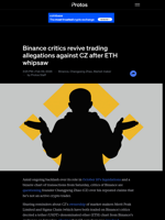 Binance critics revive trading allegations against CZ after ETH whipsaw
