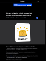 Binance Wallet glitch shows $0 balances after weekend chaos