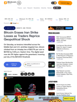 Bitcoin Erases Iran Strike Losses as Traders Reprice Geopolitical Shock – Markets and Prices Bitcoin News