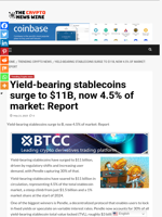 Yield-bearing stablecoins surge to $11B, now 4.5% of market: Report - The Crypto News Wire