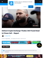 Defunct Crypto Exchange Thodex CEO Found Dead In Prison Cell — Report | Bitcoinist.com