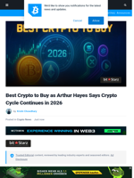 Best Crypto to Buy as Arthur Hayes Says Crypto Cycle Continues in 2026