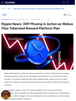 Ripple News: XRP Missing in Action as Webus Files Tokenized Reward Platform Plan