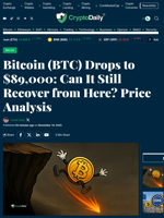 Bitcoin (BTC) Drops to $89,000: Can It Still Recover from Here? Price Analysis - Crypto Daily