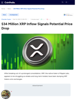 $34 Million XRP Inflow Signals Potential Price Drop
