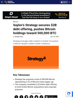 Saylor's Strategy secures $2B debt offering, pushes Bitcoin holdings toward 500,000 BTC