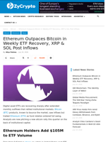 Ethereum Outpaces Bitcoin in Weekly ETF Recovery, XRP & SOL Post Inflows ⋆ ZyCrypto