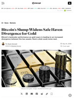 Bitcoin’s Slump Widens Safe Haven Divergence for Gold - Decrypt