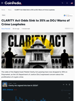 CLARITY Act Odds Sink to 34% as DOJ Warns of Crime Loopholes