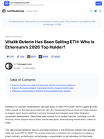 Vitalik Buterin Has Been Selling ETH: Who Is Ethereum's 2026 Top Holder?: Guest Post by Coinpaper.com | CoinMarketCap