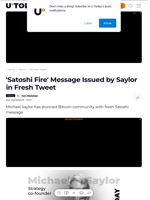 'Satoshi Fire' Message Issued by Saylor in Fresh Tweet - U.Today