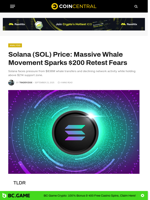 Solana (SOL) Price: Massive Whale Movement Sparks $200 Retest Fears - CoinCentral