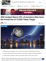 XRP Analyst Warns 99% of Investors May Soon Be Priced Out of 10,000 Token Target