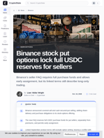 Binance stock put options lock full USDC reserves for sellers