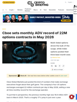 Cboe sets monthly ADV record of 22M options contracts in May 2026