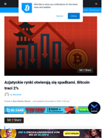 Azjatyckie rynki otwierają się spadkami. Bitcoin traci 2%