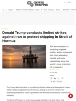 Donald Trump conducts limited strikes against Iran to protect shipping in Strait of Hormuz