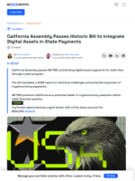 California Assembly Approves Bill for Digital Asset Payments