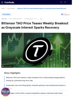 Bittensor TAO Price Teases Weekly Breakout as Grayscale Interest Sparks Recovery