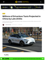 Millions of Driverless Taxis Projected in China by Late 2030s - CoinCentral