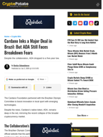 Cardano Inks a Major Deal in Brazil: But ADA Still Faces Breakdown Fears
