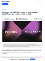 Inveniam and MANTRA Partner to Develop Real-World Asset Ecosystem in UAE and US