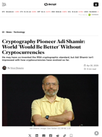 Cryptography Pioneer Adi Shamir: World 'Would Be Better' Without Cryptocurrencies - Decrypt