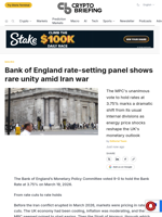 Bank of England rate-setting panel shows rare unity amid Iran war