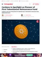 Cardano Tokenizes First Reinsurance Fund