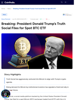 Breaking: President Donald Trump’s Truth Social Files for Spot BTC ETF