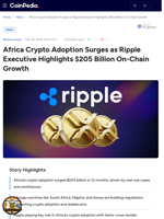 Africa Crypto Adoption Surges as Ripple Executive Highlights $205 Billion On-Chain Growth