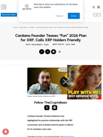 Cardano Founder Teases “Fun” 2026 Plan for XRP, Calls XRP Holders Friendly