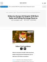 Shiba Inu Dumps 6% Despite SHIB Burn Spike and Falling Exchange Reserve