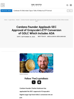 Cardano Founder Applauds SEC Approval of Grayscale’s ETF Conversion of GDLC Which Includes ADA