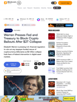 Warren Presses Fed and Treasury to Block Crypto Bailouts After $2T Collapse – Featured Bitcoin News