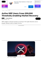 Active XRP Users Cross 200,000 Threshold, Enabling Market Recovery - U.Today