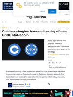Coinbase begins backend testing of new USDF stablecoin