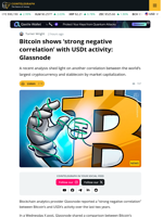 ‘Strong Negative Correlation’ with BTC and USDt Activity: Glassnode