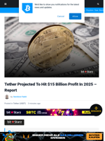 Tether Projected To Hit $15 Billion Profit In 2025 - Report