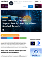 Best Presale Crypto in September: Lyno AI Headlines Analyst Reports | Live Bitcoin News