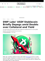  DWF Labs’ USDf Stablecoin Briefly Depegs amid Doubts over Collateral and Yield - 
