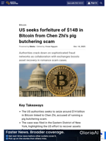 US seeks forfeiture of $14B in Bitcoin from Chen Zhi's pig butchering scam
