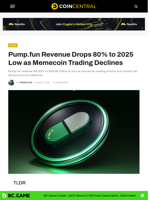 Pump.fun Revenue Drops 80% to 2025 Low as Memecoin Trading Declines - CoinCentral