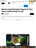 Bitcoin Logs Strongest August in Nine Years, Setting Stage for Q4 - U.Today