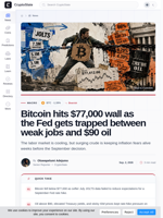 Bitcoin falls below $77,000 with Federal Reserves trapped between jobs and oil