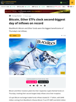 Crypto ETFs Clock Near Record High Inflows as Bitcoin Rallies