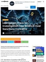 Lawmakers Press for Investigation Into Binance Over Sanctions Concerns | Live Bitcoin News