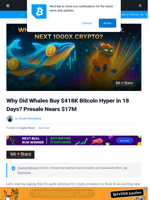 Why Did Whales Buy $418K Bitcoin Hyper in 18 Days? Presale Nears $17M